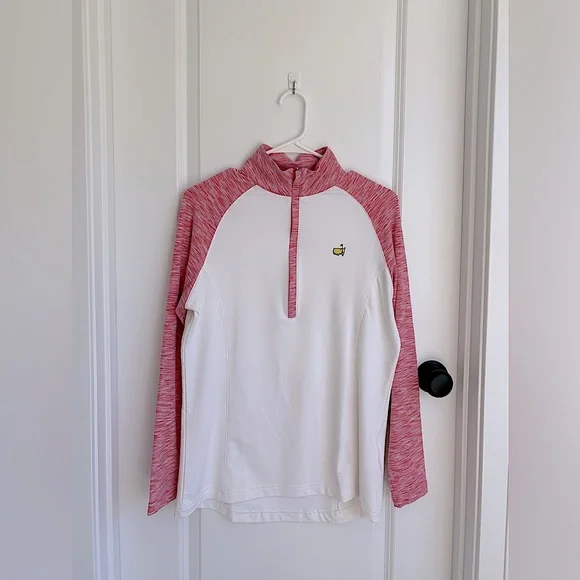 ⛳️Masters Golf Magnolia Lane Pink Performance Tech 1/4 Zip with Pink Stripes - Picture 1 of 4